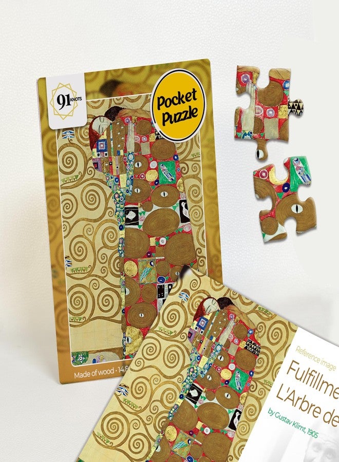 91Knots | The Tree of Life by Gustav Klimt - 140pcs Premium Wooden Puzzle | Artistic Pocket Jigsaw for Adults & Kids 5+ | Ideal Travel Friendly Gift | L’Arbre de Vie - Image 1